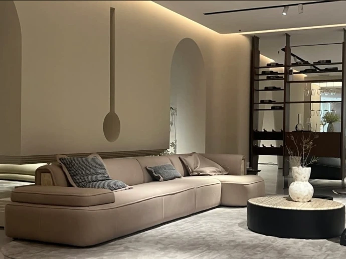 Contemporary living room interior featuring luxury finishes and premium hardware systems
